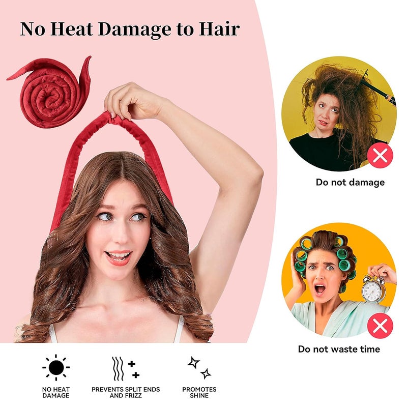 Flylipu Heatless Curling Rod Headband, Upgraded 60" Extra Long Heatless Curls Headband Soft Hair Curlers to Sleep In Hair Rollers No Heat Curls (Red) - Image 3